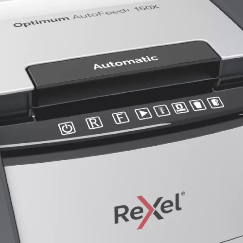 Destruidora de documentos automática Rexel Optimum AutoFeed+ 150X corte em partículas P4