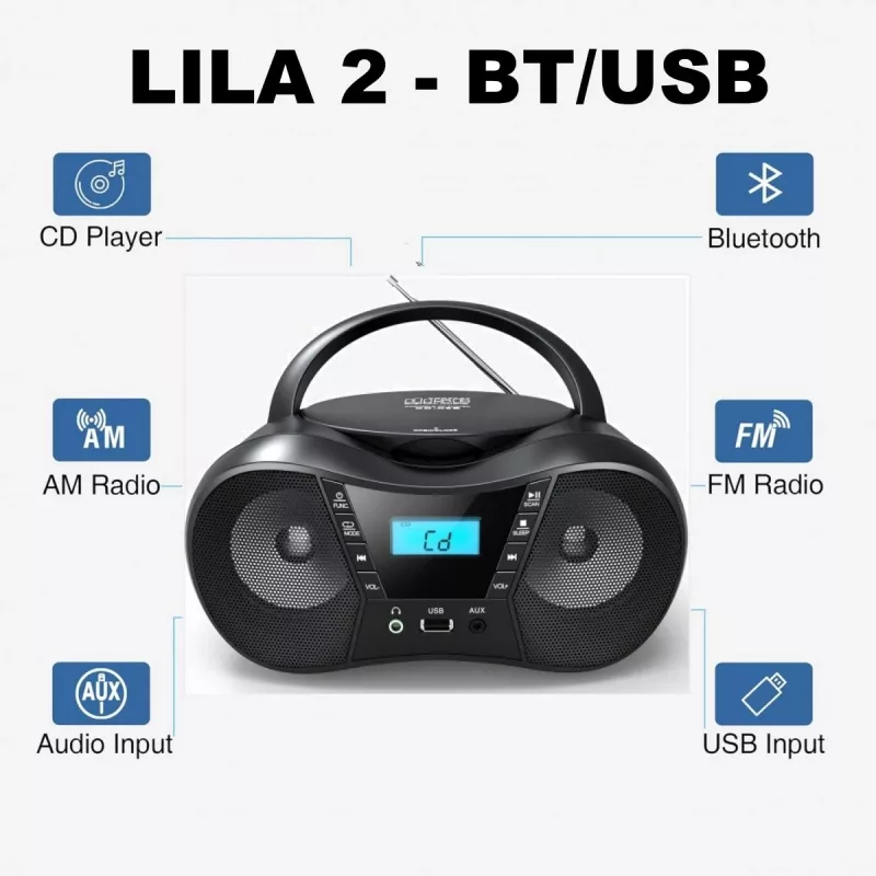 Leitor de rádio CD LILA2 USB/BT preto