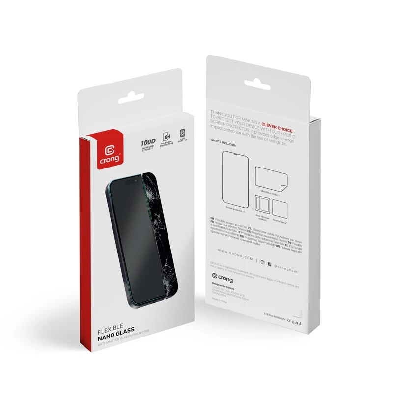 Película protetora de ecrã Crong Unbreakable Hybrid Glass para iPhone 16 Pro — resistente a riscos e quebras