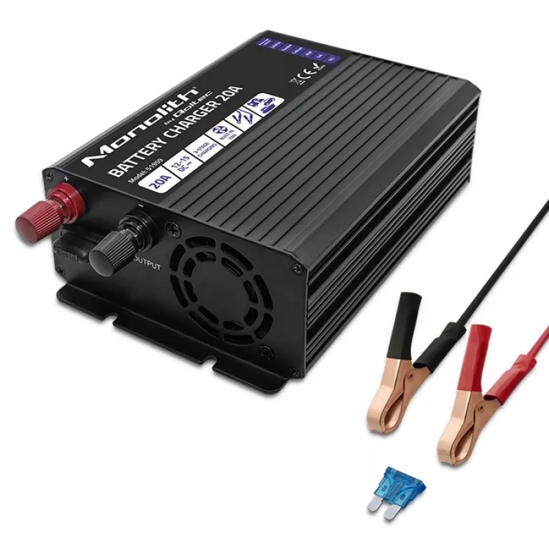 Carregador QOLTEC Monolith 20 A 12 V para baterias LiFePO4, AGM, GEL, SLA