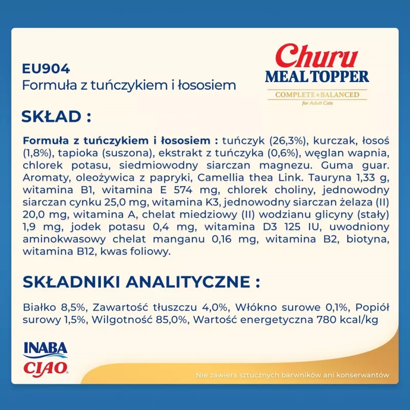 Topper de alimento para gatos INABA Churu Meal Topper atum com salmão, 4 x 14 g sacos
