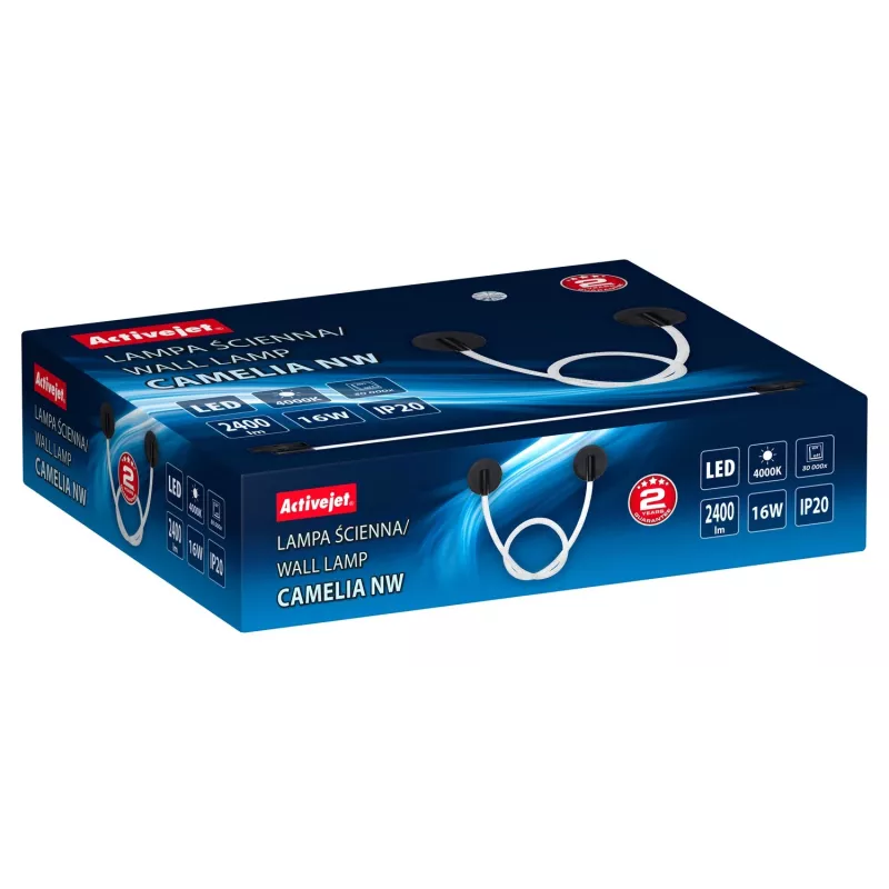 Aplique de parede LED ActiveJet AJE-CAMELIA NW — 2400 lm, 4000 K, 16 W, preto, 1580×120×65 mm, IP20