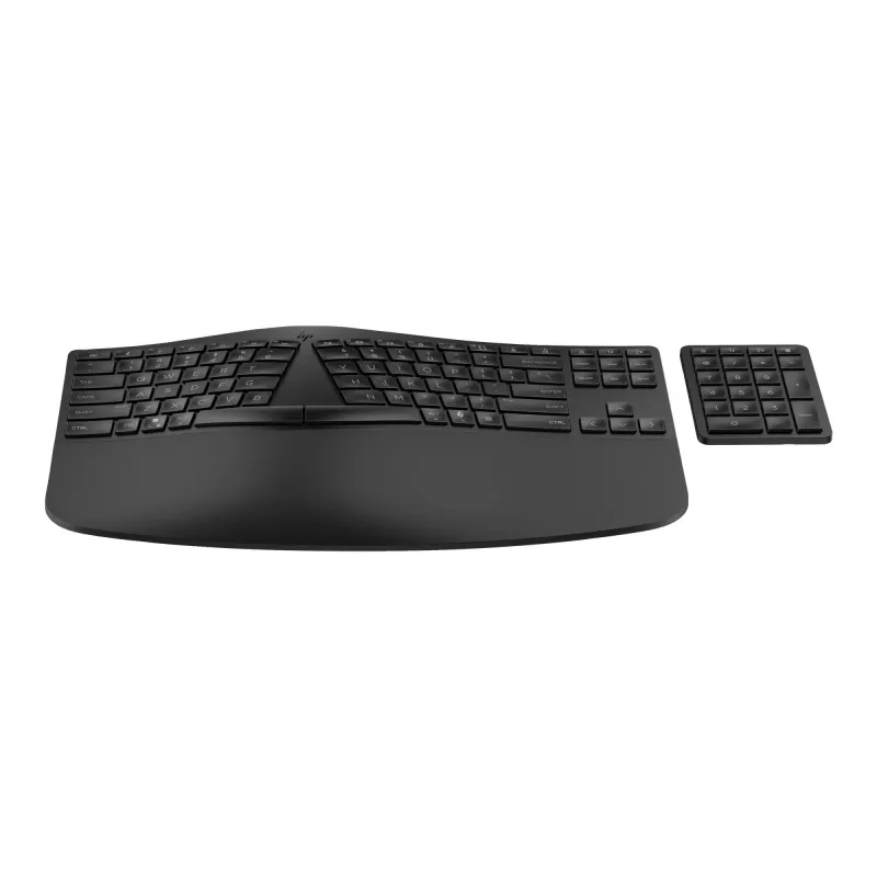 HP 960 Teclado ergonómico sem fios, tamanho completo (100%), sem fios, RF Wireless + Bluetooth, membrana, preto