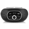 Leitor de CD portátil JVC RD‑E221B — preto, CD/MP3, deck de cassetes, reprodução USB, rádio FM, AUX, funcionamento a pilhas/corrente