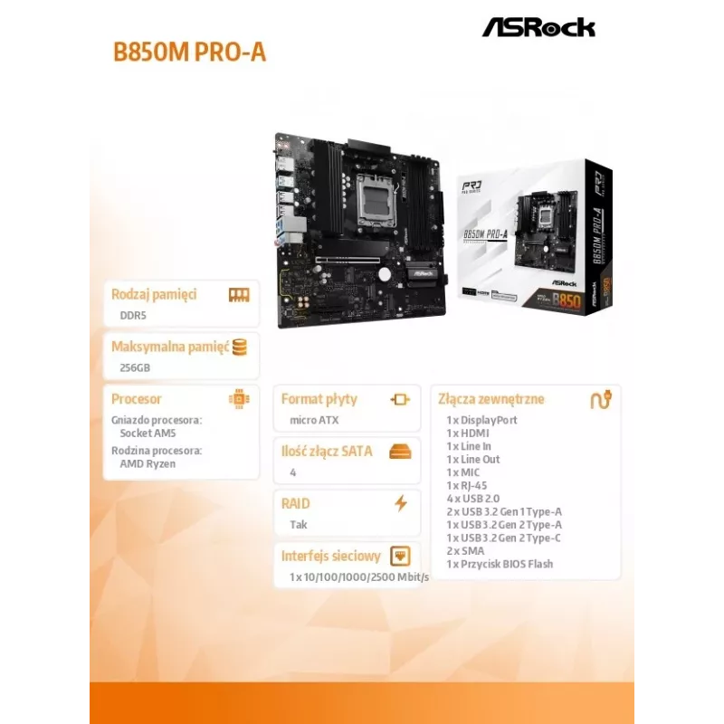 Placa-mãe ASRock B850M Pro-A AM5 Micro-ATX