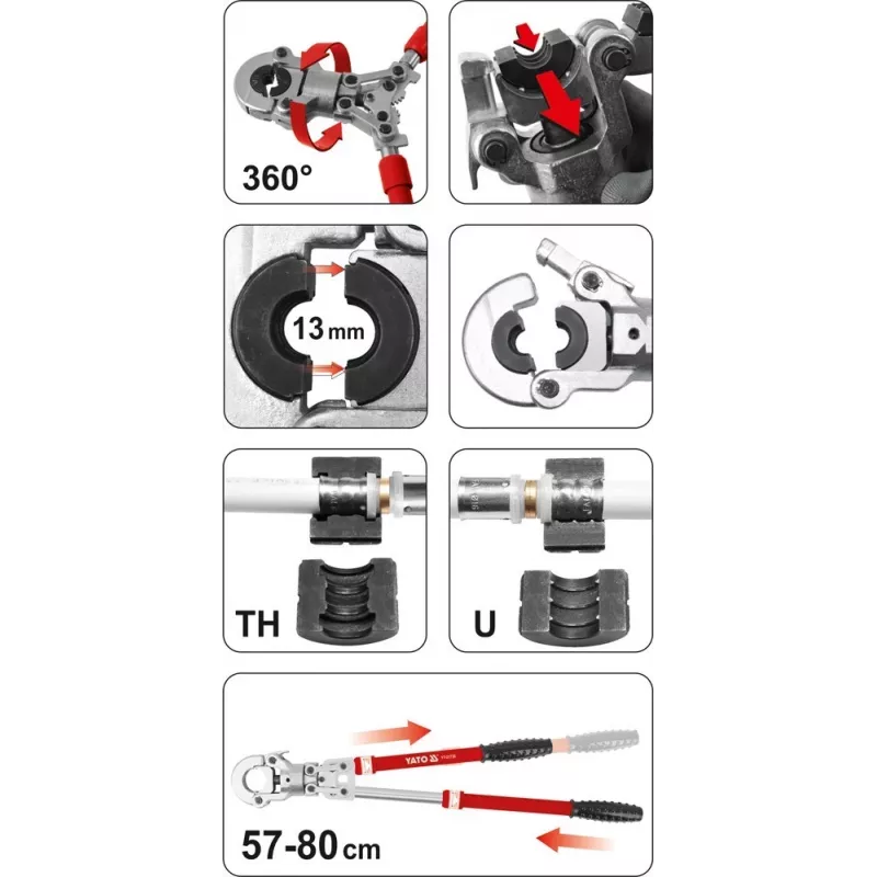 Yato PEX-AL-PEX alicate de cravar manual com conjunto de 8 mandíbulas