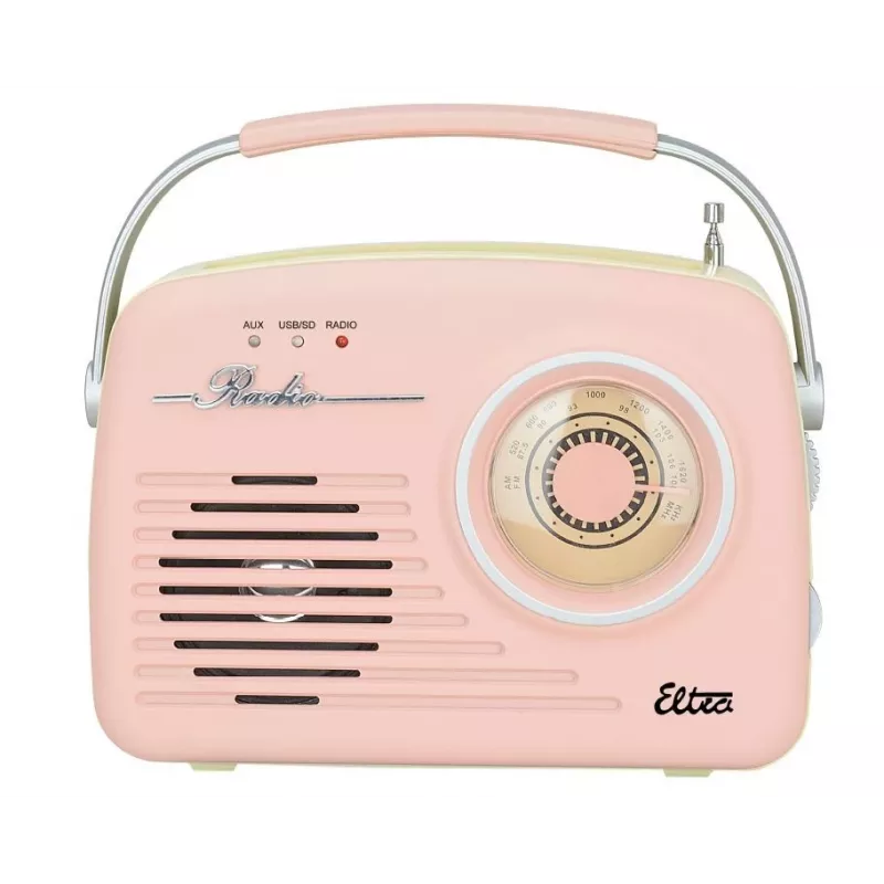 Rádio de mesa retro Eltra LUIZA RETRO SP-11 com MP3, USB e suporte para cartões SD, rosa