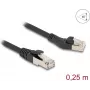 Cabo de rede DeLOCK RJ45 Cat.8.1 curvado 45° para a esquerda 0,25 m preto