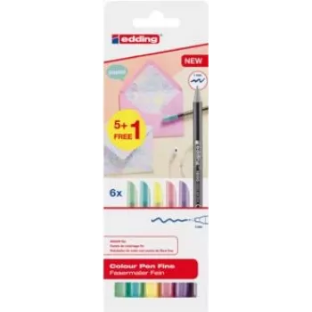 Canetas fineliner Edding 1200 conjunto pastel, 6 unid., ponta de feltro 0,3 mm