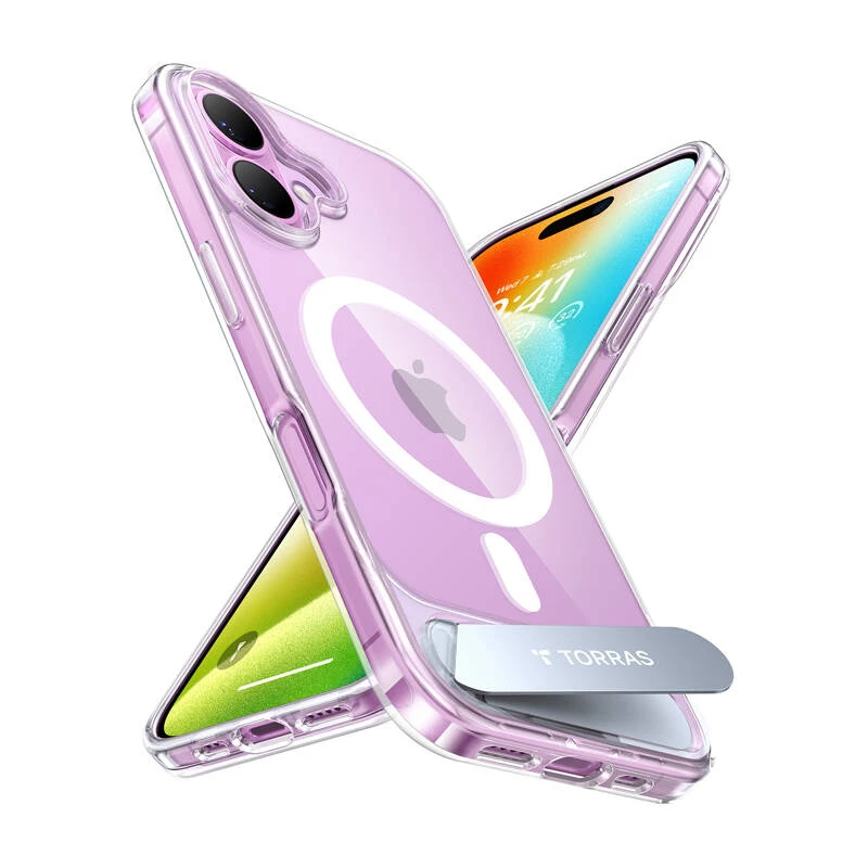 Capa Torras Pstand Series para iPhone 16 Plus — capa protetora transparente com suporte integrado