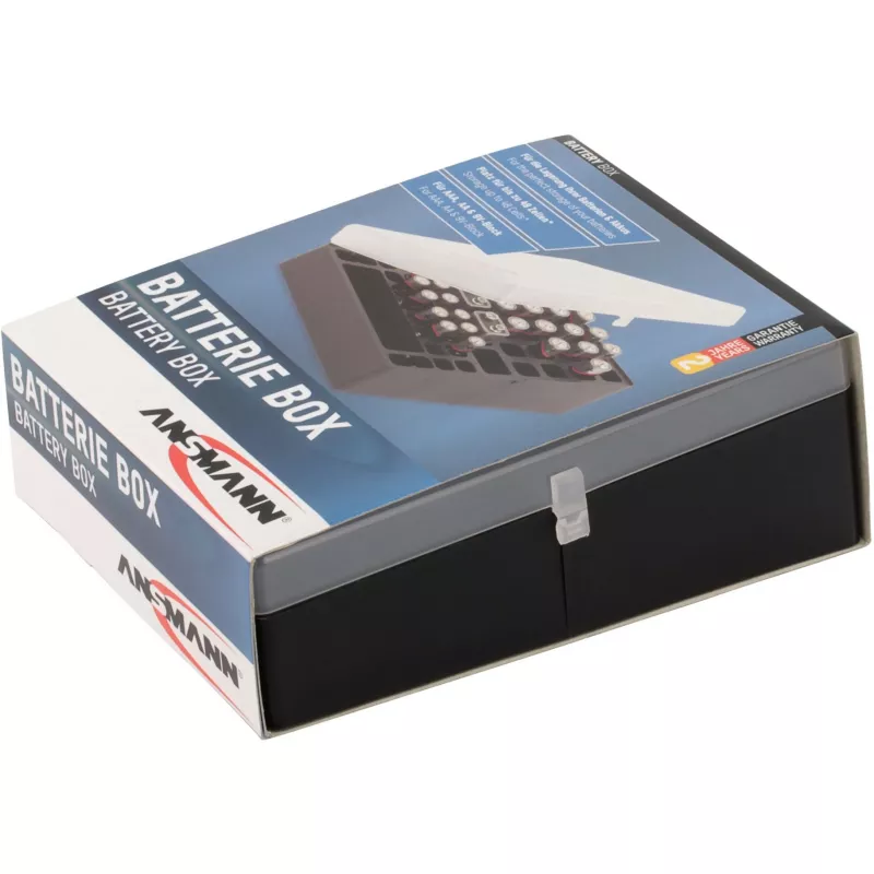 Ansmann Battery Box 48 Caixa de pilhas para 24x AA, 16x AAA e 4x 9V, Preto/Transparente