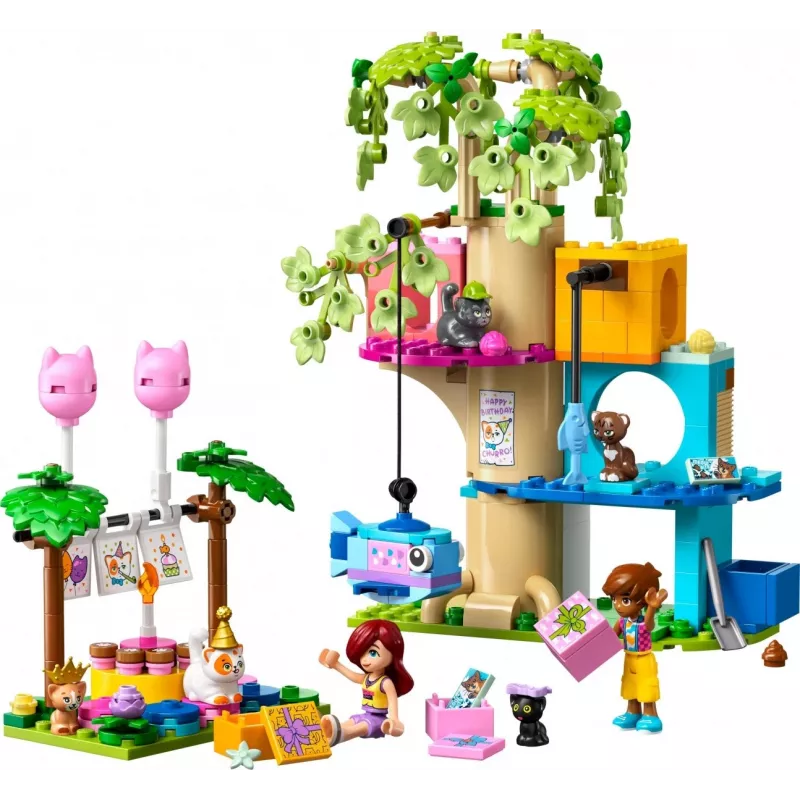 Brinquedo de construção LEGO Friends 42666 conjunto de brincar casa na árvore da festa de aniversário dos gatos, 321 peças, 6+ anos, 180×160×100 mm