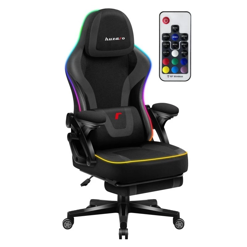 Cadeira gaming huzaro HZ-FORCE 4.6 RGB preto Mesh — ergonómica, altura ajustável, iluminação RGB, assento em tecido, máx. 130 kg