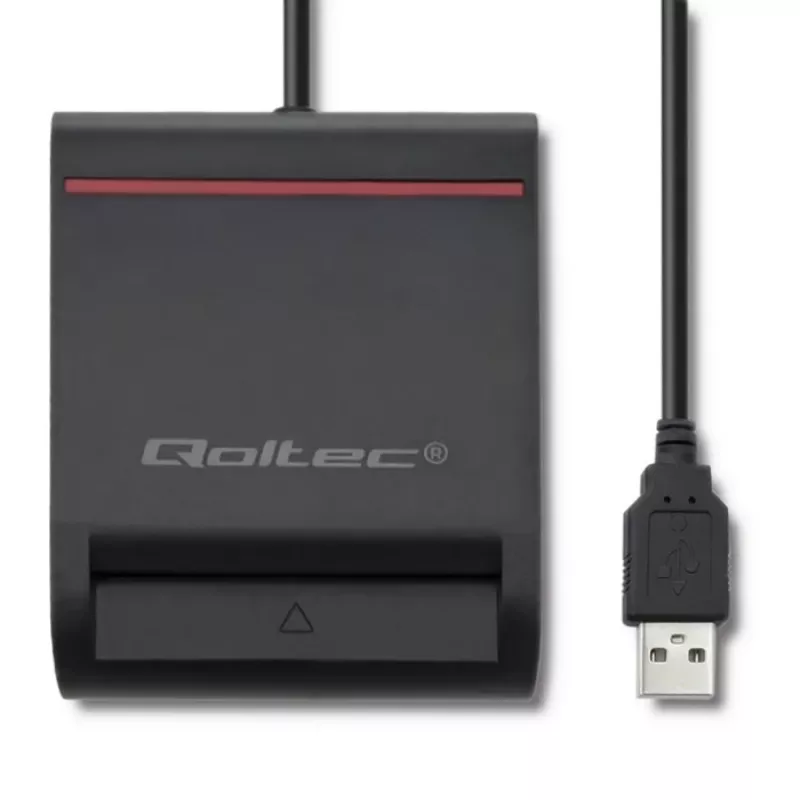 Leitor de cartões de ID QOLTEC Smart-Chip — USB, preto, 84,5×65×16 mm, 63 g