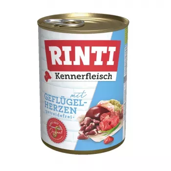 Ração húmida RINTI Kennerfleisch Coração Aves Adult 400 g, alimento completo, 11% proteína, 8% gordura