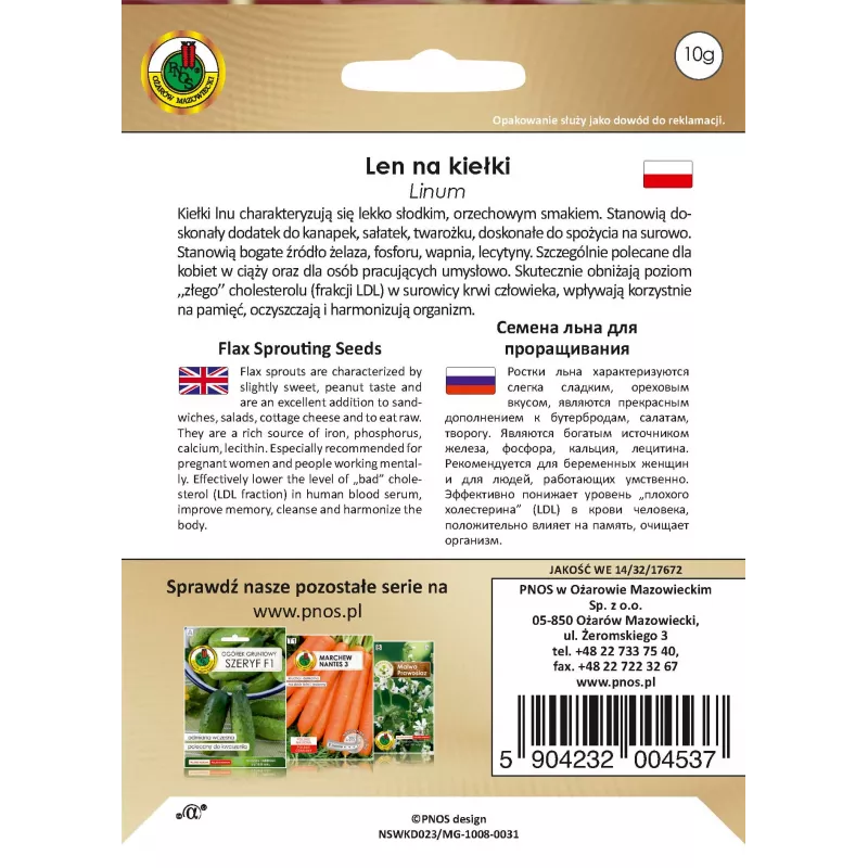 PNOS sementes de linhaça para rebentos, 10 g