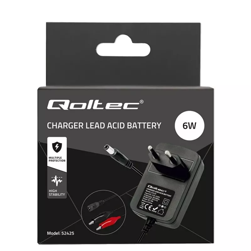 Carregador de bateria QOLTEC Charger AGM GEL STD 6V 1A para baterias de chumbo-ácido 6V, AGM e Gel