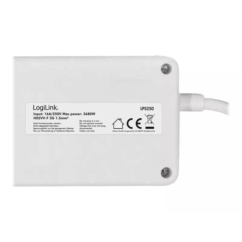 Régua de tomadas LogiLink LPS250 1,5 m 6 tomadas AC interior branco