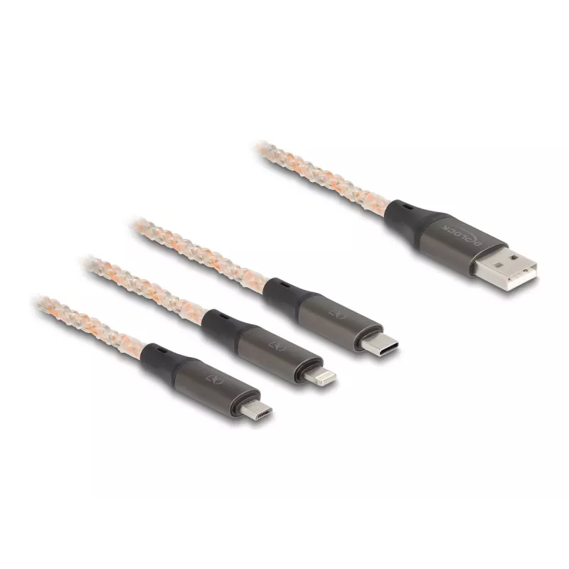 Cabo USB DeLOCK 1,2 m USB 2.0 USB A USB C/Micro-USB B/Lightning Transparente