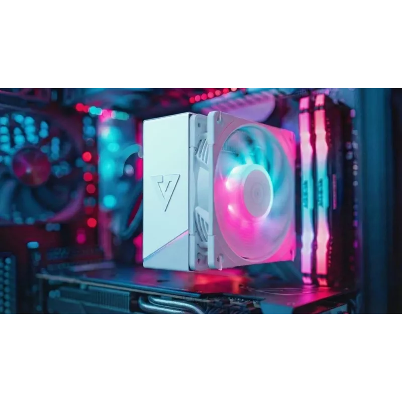Dissipador de CPU por ar MODECOM Volcano 0C T721 ARGB 120 branco, torre única, ventoinha de 120 mm