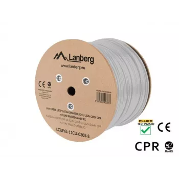 Cabo de rede LANBERG LCUF6L-11CU-0305-S U/FTP Cat6a em bobina, 305 m, 23 AWG, 500 MHz, cinzento