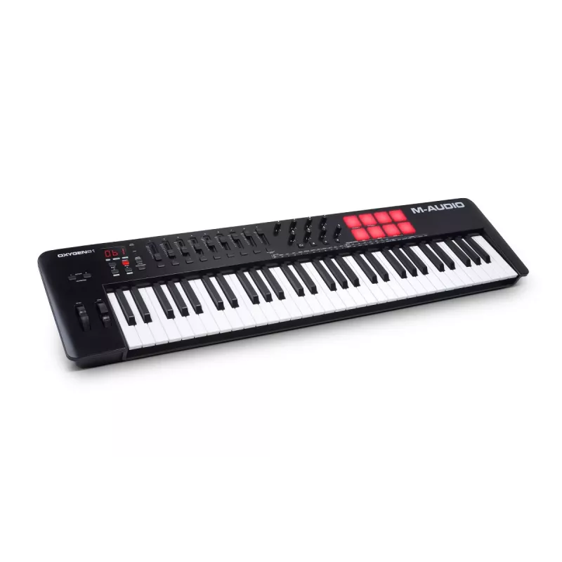 Teclado MIDI M-Audio Oxygen 61 MKV – Controlador USB de 61 teclas com 16 pads, 8 botões rotativos, ecrã, pitch bend (preto)