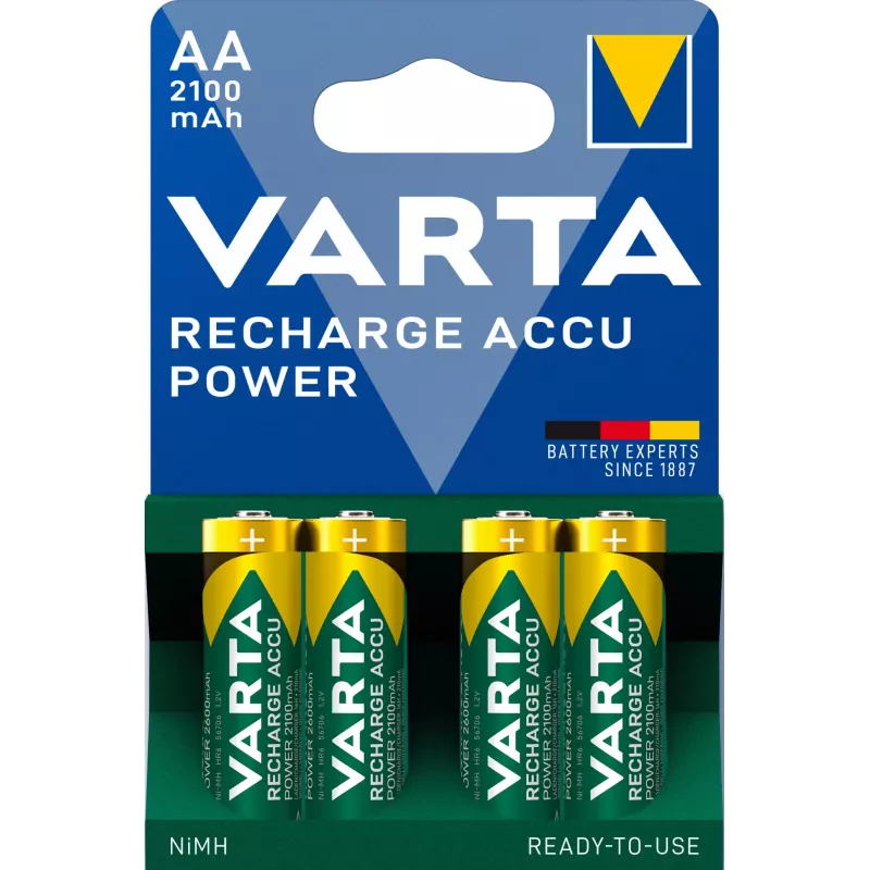 VARTA HR6 AA Recharge Accu Power 2100 mAh 56706 pilhas recarregáveis 4 unidades verde, amarelo