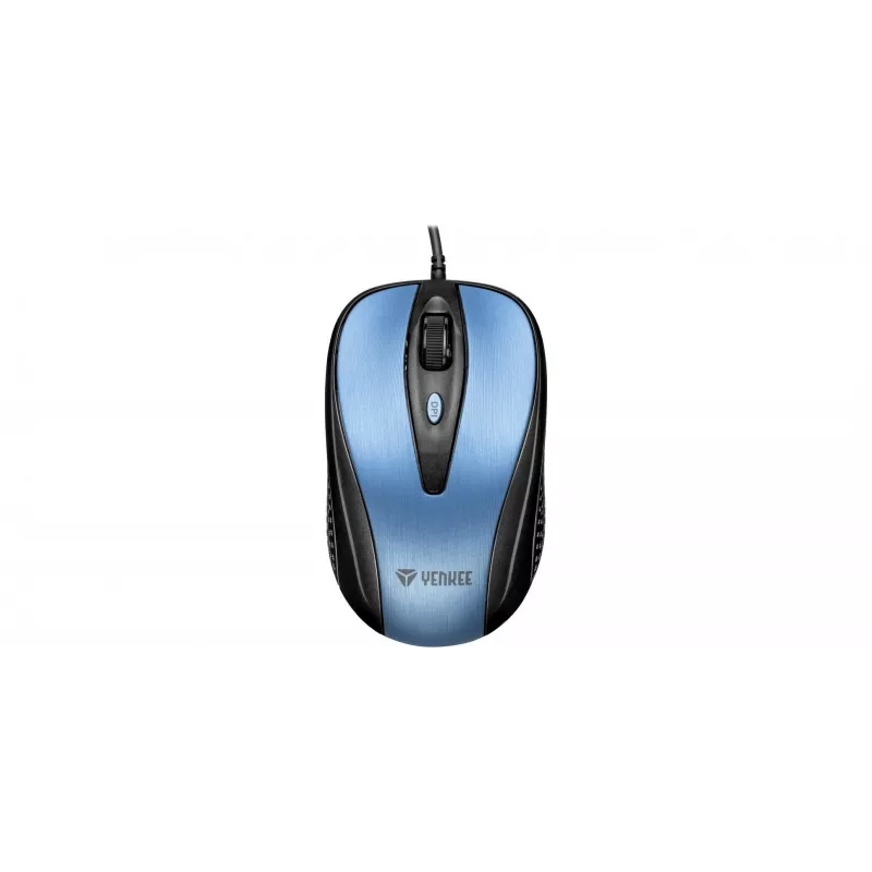 Rato com fio USB, 4 botões, ótico, simétrico, azul