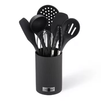 Conjunto de utensílios de cozinha Maestro MR-1542 — 8 peças em silicone para bancada, preto, empilhável com suporte de armazenamento