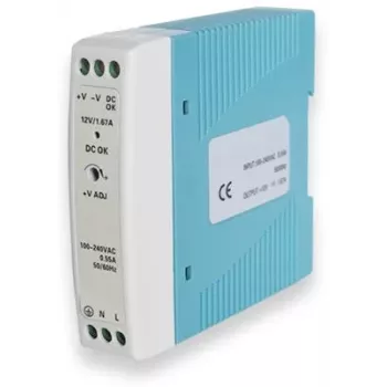 Fonte de Alimentação TELTONIKA PR3PDNP0, Interior 20 W, Entrada 100–240 V, 50–60 Hz, Compacta 22,5×90×100 mm, azul/branco