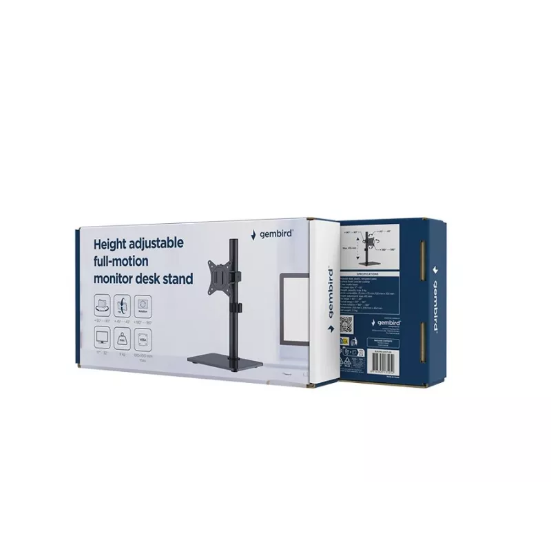Suporte de secretária para monitor GEMBIRD MS-D1ST-03 totalmente articulado para ecrãs de 17–32 polegadas, aço, preto, VESA 75x75–100x100, 9 kg