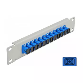 Patch panel de fibra ótica DeLOCK 10 polegadas 12 portas SC Simplex azul 1HE cinzento