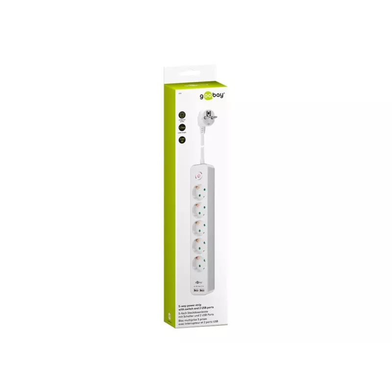 Régua de tomadas Goobay 5 tomadas com interruptor e USB
