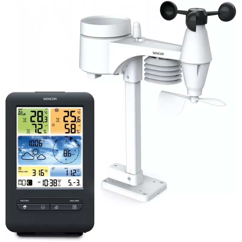 Sencor SWS 9898 Estação meteorológica Wi-Fi profissional com sensor 5-in-1, preta