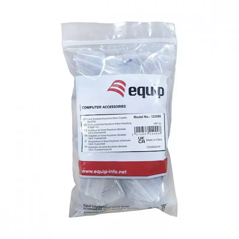 Conector Keystone Inline Cat6 Blindado 8 unid., EQUIP — Formato Plano, RJ-45, 17×35,5×24,4 mm, prateado