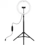 Anel de luz LED 30 cm com tripé até 1,65 m e suporte para telemóvel, USB