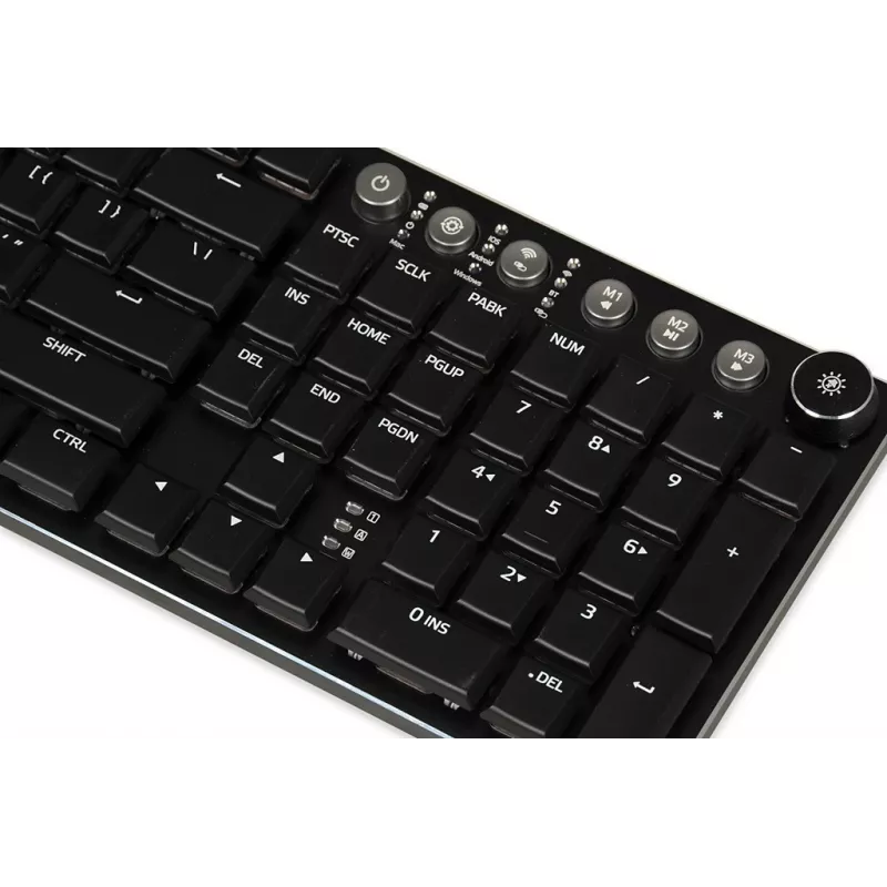iBOX Aurora K-6 IKGMK6 teclado gaming mecânico de perfil baixo, com fio + RF sem fios + Bluetooth, switches KRGD Red, retroiluminação LED, QWERTY inglês, preto