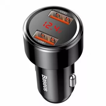 Carregador rápido USB para automóvel Baseus CCMLC20A-01 — para smartphones, entrada 12–24 V, saída até 20 V, preto