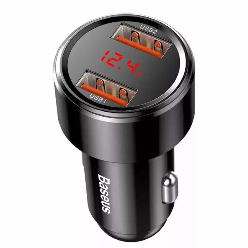 Baseus Magic CCMLC20A-01 carregador de carro, 2x USB-A QC 3.0, 45 W, 6 A, ecrã de tensão, preto
