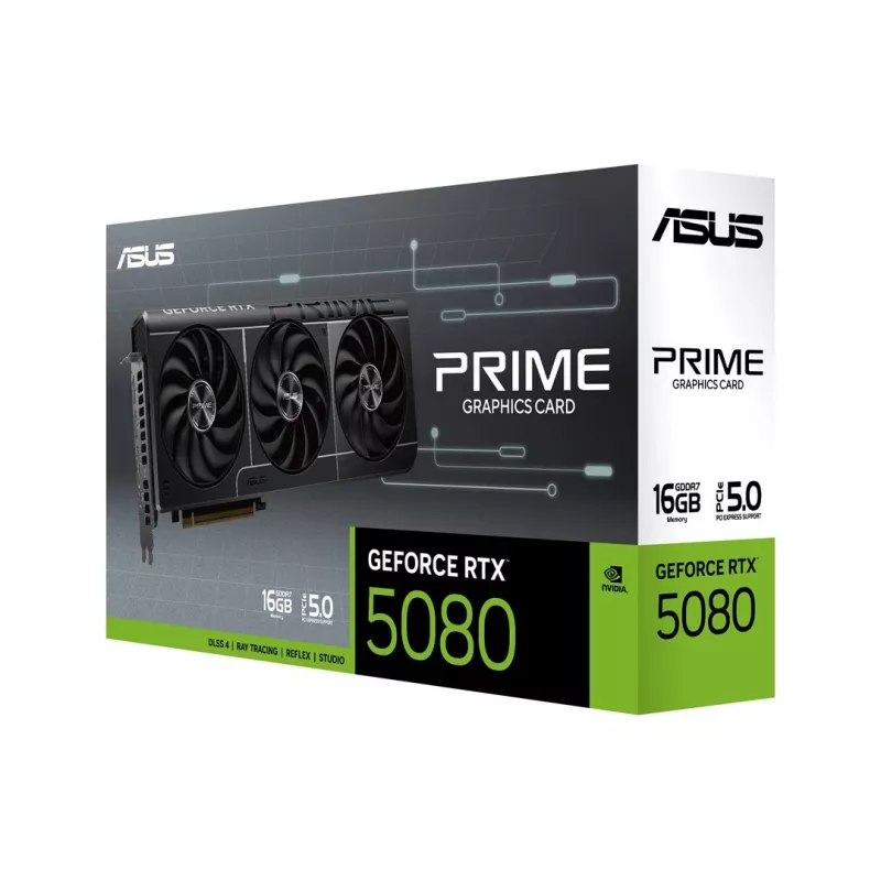 Placa gráfica ASUS GeForce RTX 5080 16 GB GDDR7 PCIe 5.0, 256 bits, 3 ventoinhas, resolução máx. 7680×4320