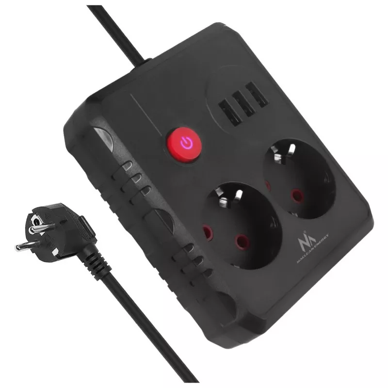 Extensão Maclean MCE388 B, 2 tomadas, 3x USB, 110-240 V, 2500 W, 3 m, preta