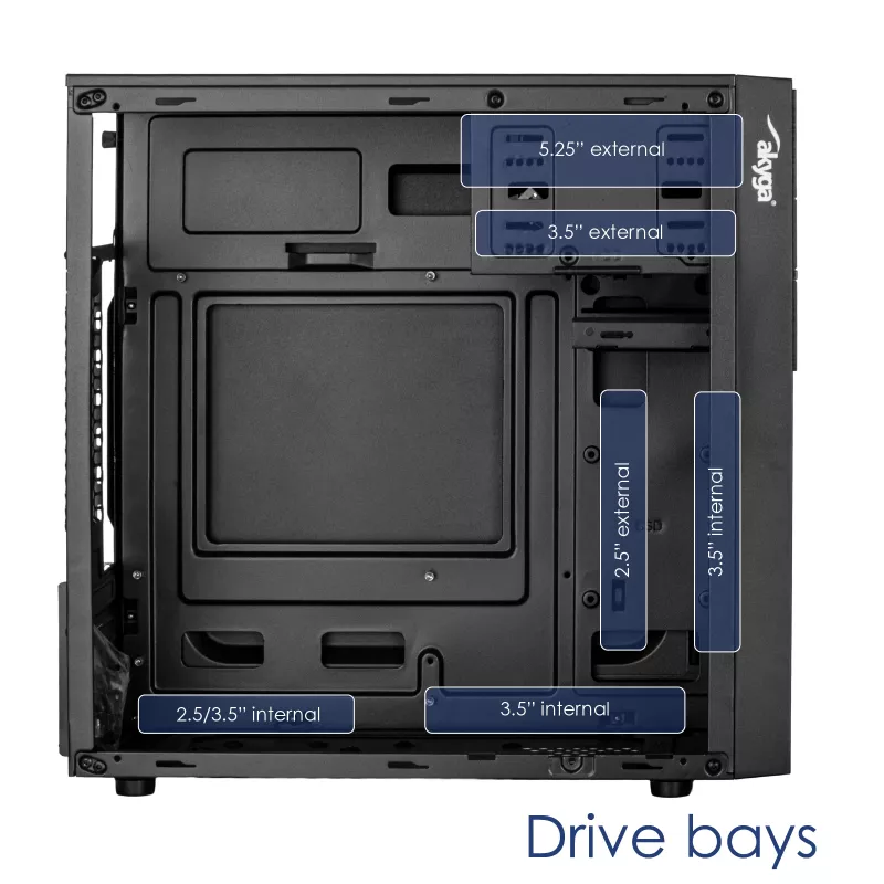 Akyga AK19BK caixa de PC micro-torre, Micro-ATX / Mini-ITX, USB-C + USB 3.0 + 2x USB 2.0, sem fonte de alimentação, preto