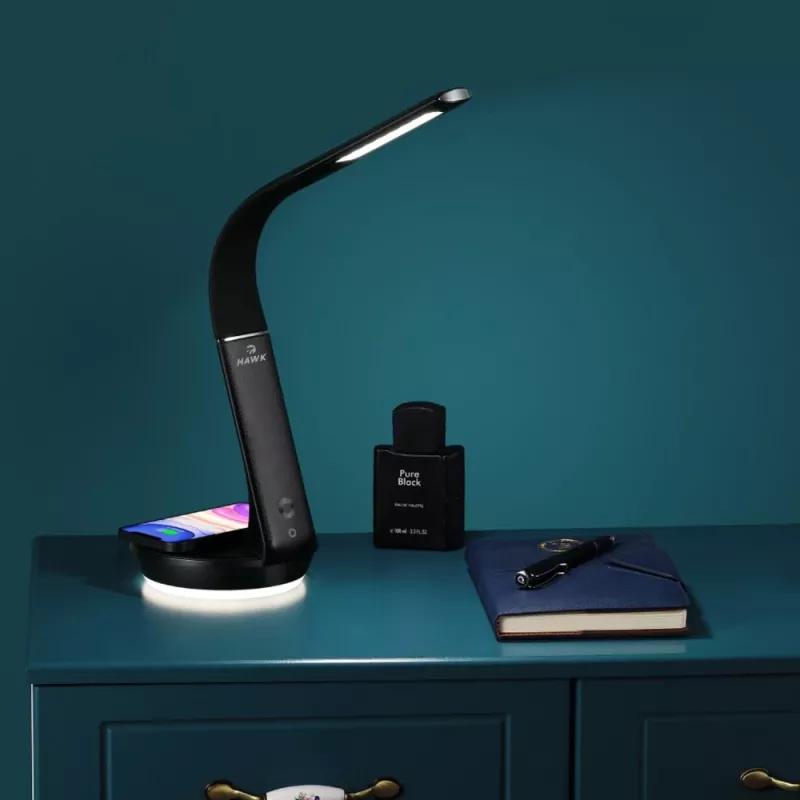 Candeeiro de mesa Hawk HW-LAMP02 preto — regulável, braço ajustável