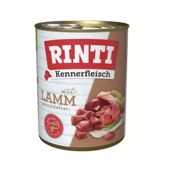 Ração húmida para cães RINTI Lamb Adult 800 g — alimento completo, 77% humidade, 11% proteína, sem cereais e sem soja