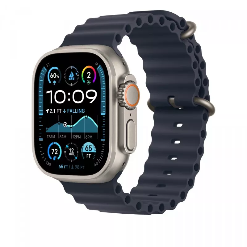 Pulseira Apple 49mm Navy Ocean Band extensão Natural Titanium Finish
