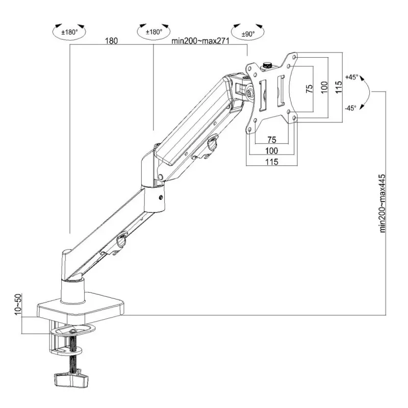Suporte de monitor Maclean, mola a gás, 17-32, 2-10kg, preto, MC-133