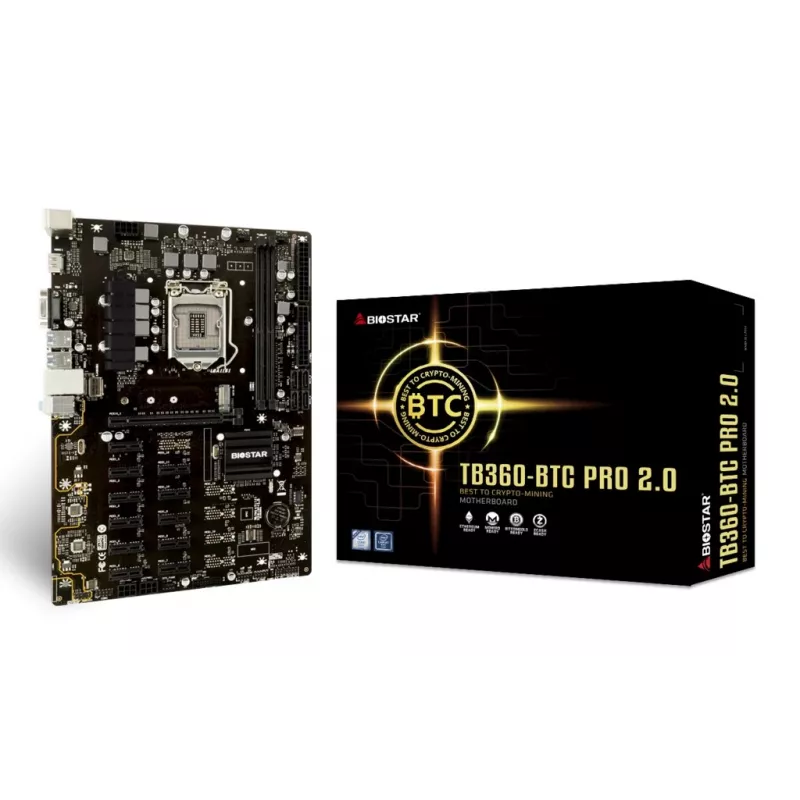Placa-mãe BIOSTAR TB360-BTC PRO 2.0 ATX Intel B360, LGA 1151, 2x DIMM DDR4 até 32GB, 11x PCIe x1 + 1x PCIe x16, M.2, SATA III, USB-A