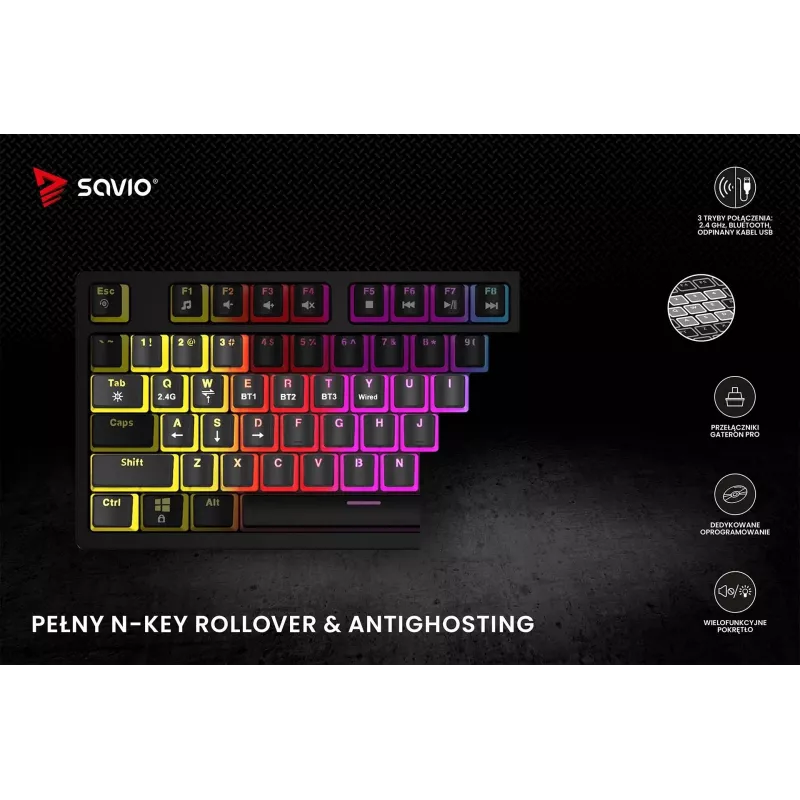 Teclado gaming Savio SAVGK-PHENIX RED PUDDING mecânico RGB Wireless