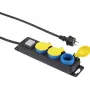 Régua de tomadas Renkforce 350E-CMB — 3 tomadas com interruptor individual, preta/amarela/azul