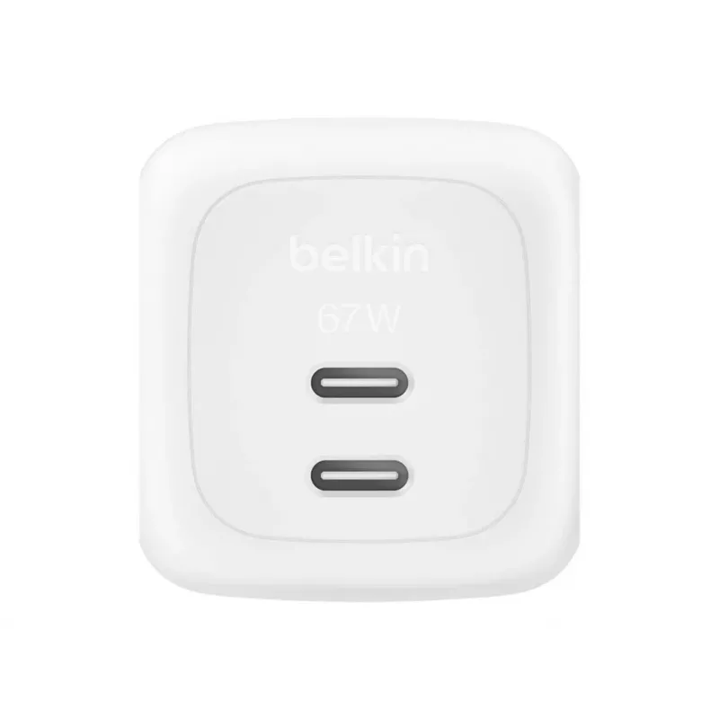 Carregador rápido AC de interior Belkin WCH020KQ2MWH-B6 – 2x USB-C, 2 m cabo integrado, branco